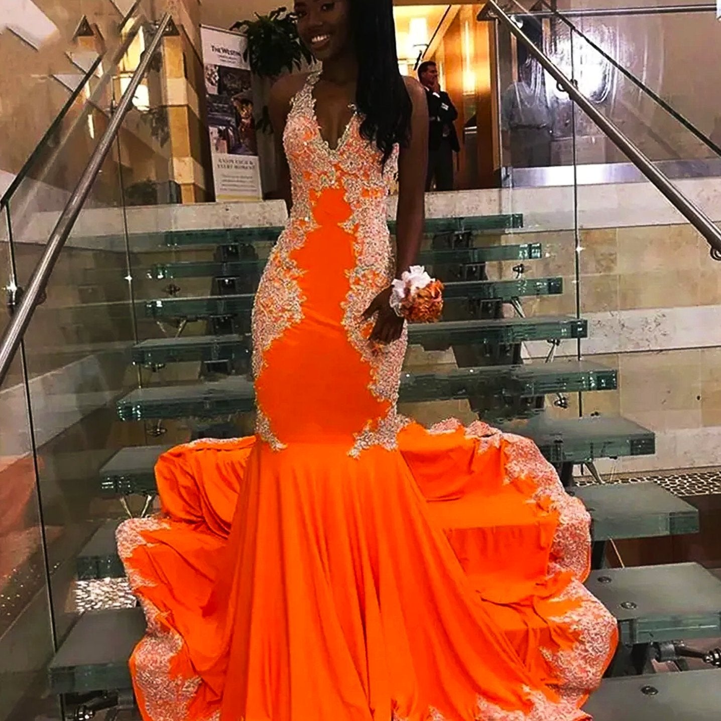 overholdelse Rotere vitamin Plus Size Prom Dresses Orange Halter Long Mermaid Girl Formal Evening |  Lusy Store LLC