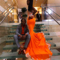 Plus Size Prom Dresses Orange Halter Long Mermaid Girl Formal Evening Party Gowns D428 - Lusy Store