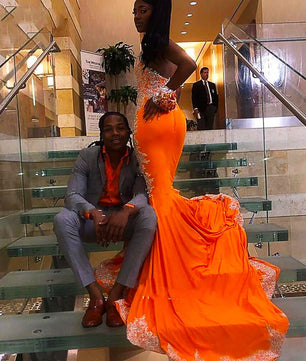 Plus Size Prom Dresses Orange Halter Long Mermaid Girl Formal Evening Party Gowns D428 - Lusy Store