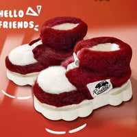 Plush Slippers Cotton Warm Shoes Plush Lining Indoor Couple Slides Platform High Top Home Slippers Wine-rabbit