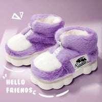 Plush Slippers Cotton Warm Shoes Plush Lining Indoor Couple Slides Platform High Top Home Slippers Purple-rabbit