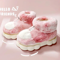 Plush Slippers Cotton Warm Shoes Plush Lining Indoor Couple Slides Platform High Top Home Slippers Pink