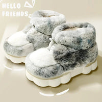 Plush Slippers Cotton Warm Shoes Plush Lining Indoor Couple Slides Platform High Top Home Slippers Grey