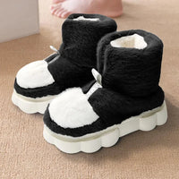 Plush Slippers Cotton Warm Shoes Plush Lining Indoor Couple Slides Platform High Top Home Slippers Black-high-tops