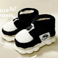 Plush Slippers Cotton Warm Shoes Plush Lining Indoor Couple Slides Platform High Top Home Slippers Black-rabbit