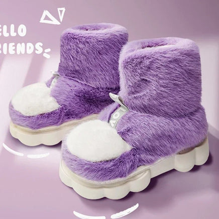 Plush Slippers Cotton Warm Shoes Plush Lining Indoor Couple Slides Platform High Top Home Slippers Purple-high-tops