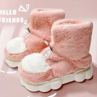 Plush Slippers Cotton Warm Shoes Plush Lining Indoor Couple Slides Platform High Top Home Slippers Pink-high-tops