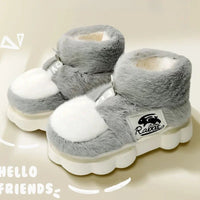 Plush Slippers Cotton Warm Shoes Plush Lining Indoor Couple Slides Platform High Top Home Slippers Grey-rabbit