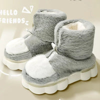 Plush Slippers Cotton Warm Shoes Plush Lining Indoor Couple Slides Platform High Top Home Slippers Grey-high-tops