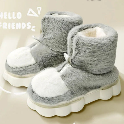 Plush Slippers Cotton Warm Shoes Plush Lining Indoor Couple Slides Platform High Top Home Slippers Grey-high-tops