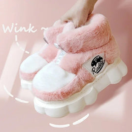 Plush Slippers Cotton Warm Shoes Plush Lining Indoor Couple Slides Platform High Top Home Slippers