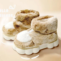Plush Slippers Cotton Warm Shoes Plush Lining Indoor Couple Slides Platform High Top Home Slippers Khaki