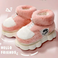 Plush Slippers Cotton Warm Shoes Plush Lining Indoor Couple Slides Platform High Top Home Slippers Pink-rabbit