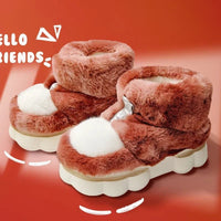 Plush Slippers Cotton Warm Shoes Plush Lining Indoor Couple Slides Platform High Top Home Slippers Red