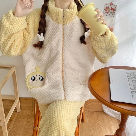 Pochacco Pajamas Kawaii Sanrio Cute Girl Coral Fleece Thicken Keep Warm Tracksuit Set - Lusy Store LLC