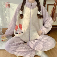 Pochacco Pajamas Kawaii Sanrio Cute Girl Coral Fleece Thicken Keep Warm Tracksuit Set - Lusy Store LLC