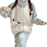 Pochacco Pajamas Kawaii Sanrio Cute Girl Coral Fleece Thicken Keep Warm Tracksuit Set - Lusy Store LLC