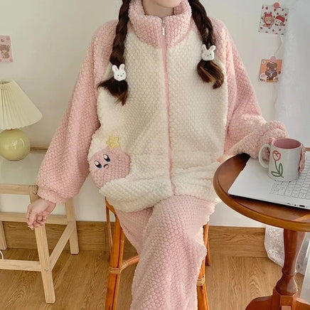 Pochacco Pajamas Kawaii Sanrio Cute Girl Coral Fleece Thicken Keep Warm Tracksuit Set - Lusy Store LLC