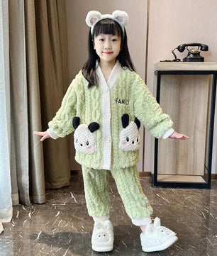 Pochacco Pajamas Set Kawaii Sanrio Girls Coral Velvet Cute Cartoon Casual Warm - Lusy Store LLC