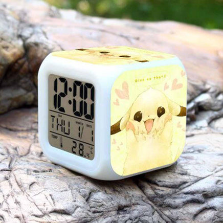 Pokemon Alarm Clock Digital LED 7 Colors Change Night Light For Kids A33 8cm x 8cm x 8cm Light Yellow