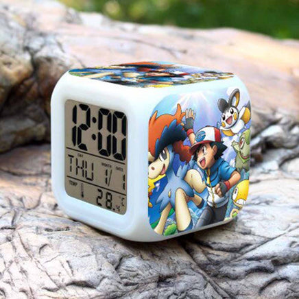 Pokemon Alarm Clock Digital LED 7 Colors Change Night Light For Kids A33 8cm x 8cm x 8cm Blue Red