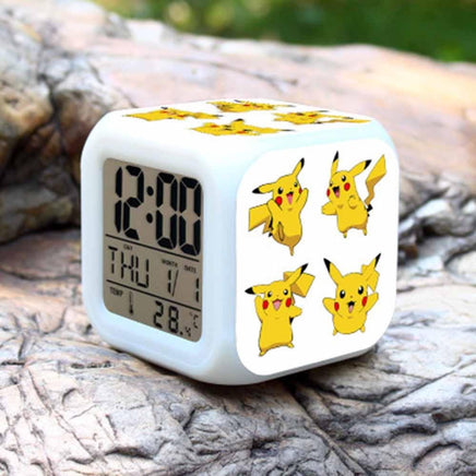 Pokemon Alarm Clock Digital LED 7 Colors Change Night Light For Kids A33 8cm x 8cm x 8cm Yellow White