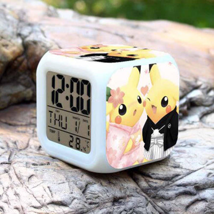 Pokemon Alarm Clock Digital LED 7 Colors Change Night Light For Kids A33 8cm x 8cm x 8cm Yellow Black