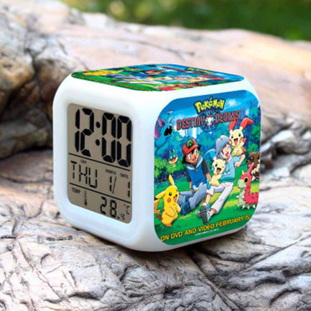 Pokemon Alarm Clock Digital LED 7 Colors Change Night Light For Kids A33 8cm x 8cm x 8cm Blue Green