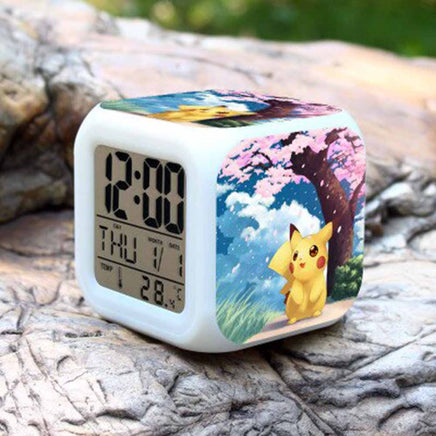 Pokemon Alarm Clock Digital LED 7 Colors Change Night Light For Kids A33 8cm x 8cm x 8cm Blue Pink