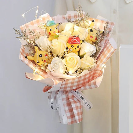 Pokemon Bouquet Kawaii Plush Cartoon Pikachu Flower Bouquet Pikachu