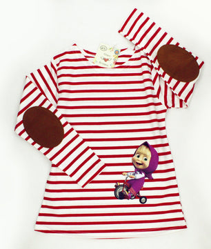 Masha And Bear Long Sleeve Striped Girls T-Shirt - Lusy Store