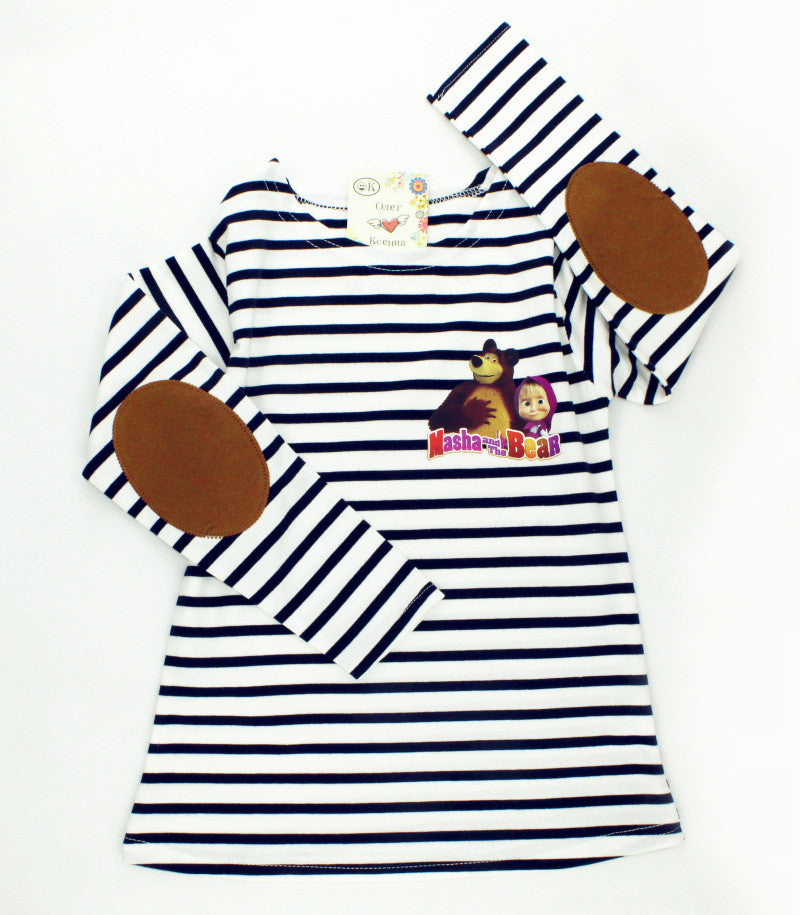 Masha And Bear Long Sleeve Striped Girls T-Shirt - Lusy Store