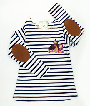 Masha And Bear Long Sleeve Striped Girls T-Shirt - Lusy Store