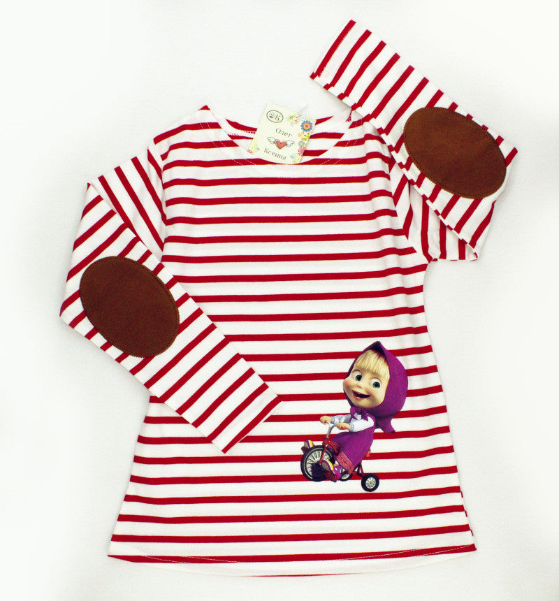 Masha And Bear Long Sleeve Striped Girls T-Shirt - Lusy Store
