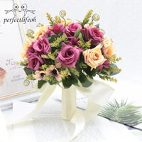 Prom bouquet artificial natural rose bouquet with silk satin ribbon