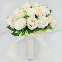 Prom bouquet artificial natural rose bouquet with silk satin ribbon White Champagne