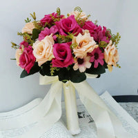 Prom bouquet artificial natural rose bouquet with silk satin ribbon Rose Red