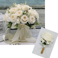 Prom bouquet artificial natural rose bouquet with silk satin ribbon One Set