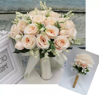 Prom bouquet artificial natural rose bouquet with silk satin ribbon One Set 1