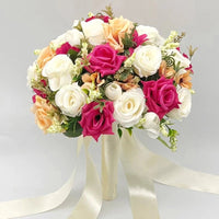 Prom bouquet artificial natural rose bouquet with silk satin ribbon - Lusy Store LLC