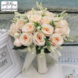 Prom bouquet artificial natural rose bouquet with silk satin ribbon
