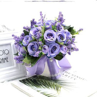 Prom bouquet artificial natural rose bouquet with silk satin ribbon Purple