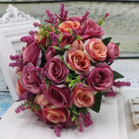 Prom bouquet artificial natural rose bouquet with silk satin ribbon Rose Red 1