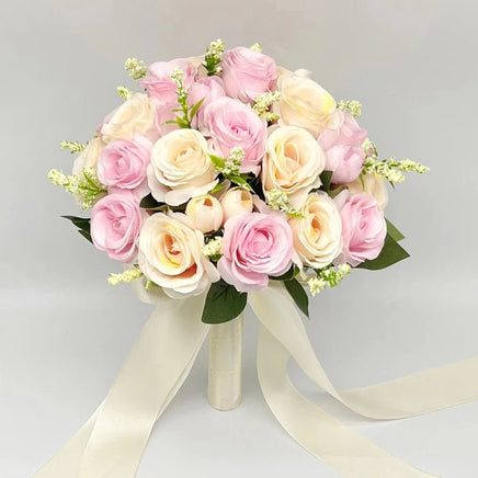 Prom bouquet artificial natural rose bouquet with silk satin ribbon - Lusy Store LLC