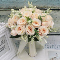 Prom bouquet artificial natural rose bouquet with silk satin ribbon Champagne
