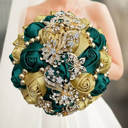 Prom bouquet artificial wedding bouquets flower crystal bridal - Lusy Store LLC