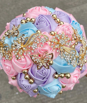Prom bouquet artificial wedding bouquets flower crystal bridal - Lusy Store LLC