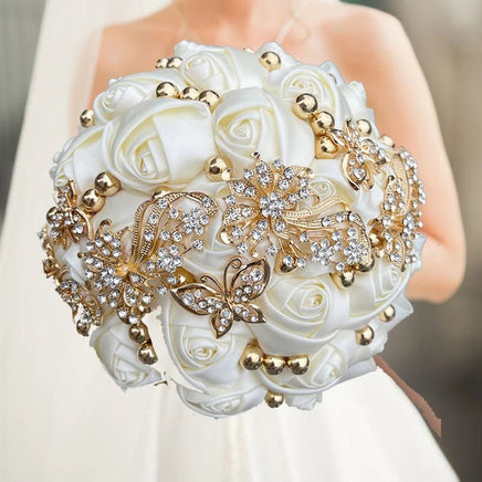 Prom bouquet artificial wedding bouquets flower crystal bridal - Lusy Store LLC