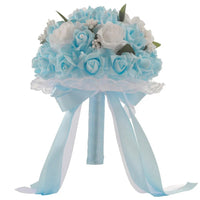 Prom bouquet bridal bridesmaid artificial silk rose flowers with lace B-Blue United States