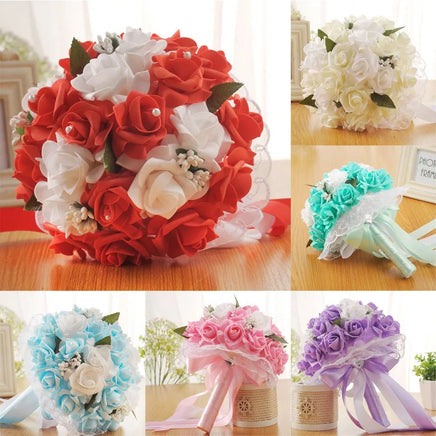 Prom bouquet bridal bridesmaid artificial silk rose flowers with lace